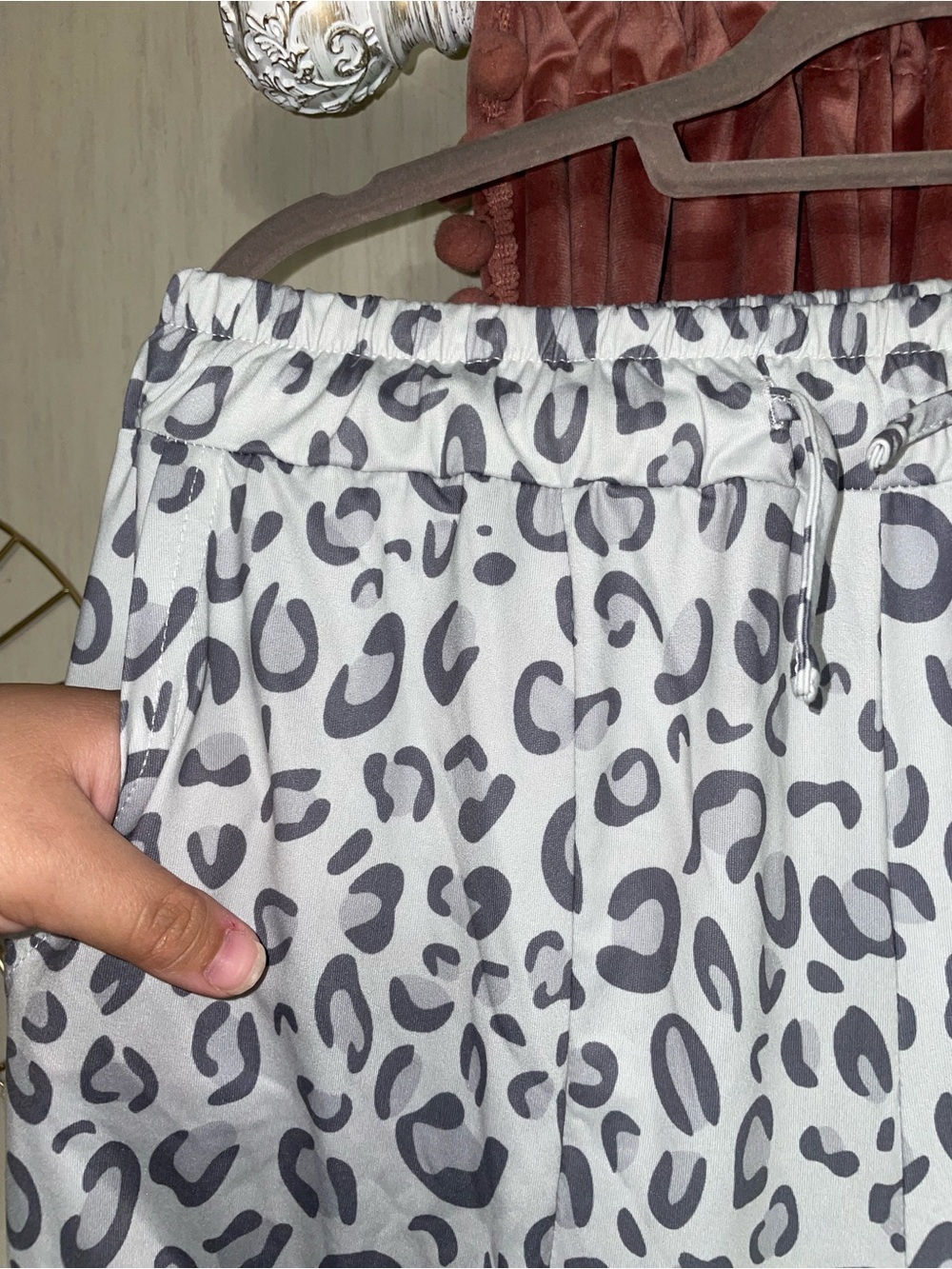 White & Gray Leopard Print Pajama Set - Picture 4 of 4